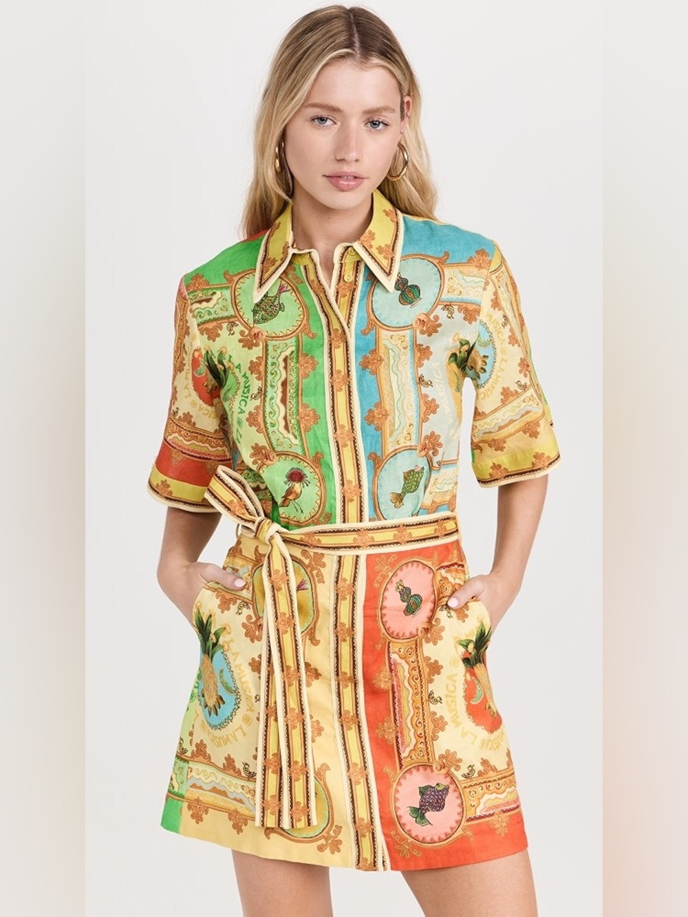 Alemais Yellow Multi-Color Printed Shirt Dress with Belt